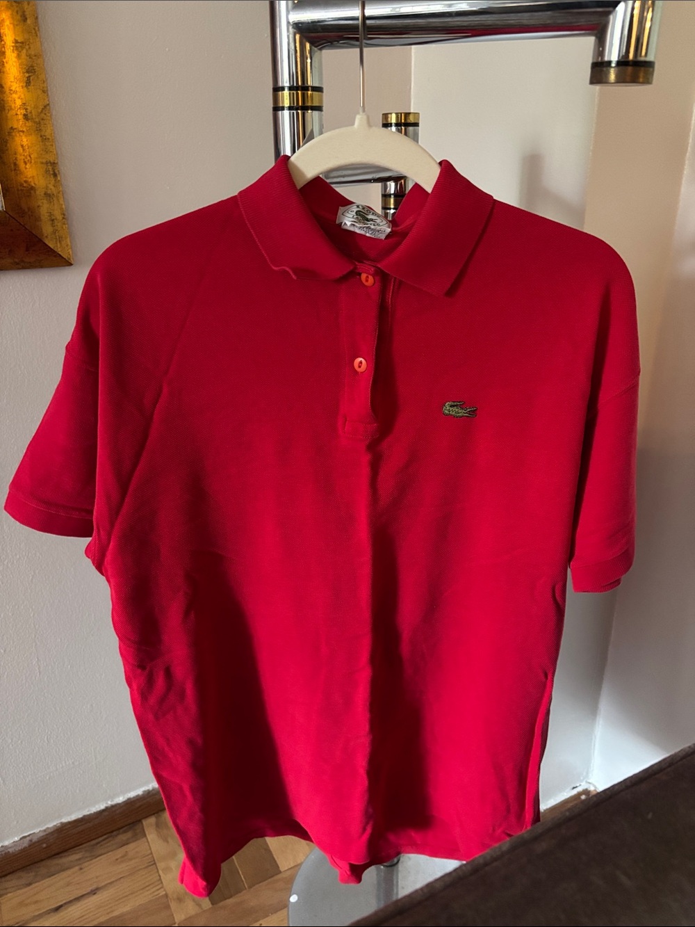 Vintage Lacoste Men's Bright Red Classic Piqué Polo with Alligator